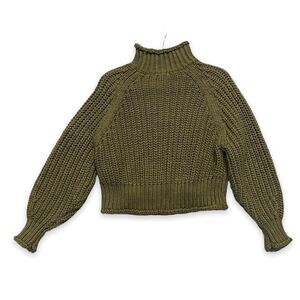H&M Cowl TurtleNeck Cropped Thick Nit Green Cozy Sweater